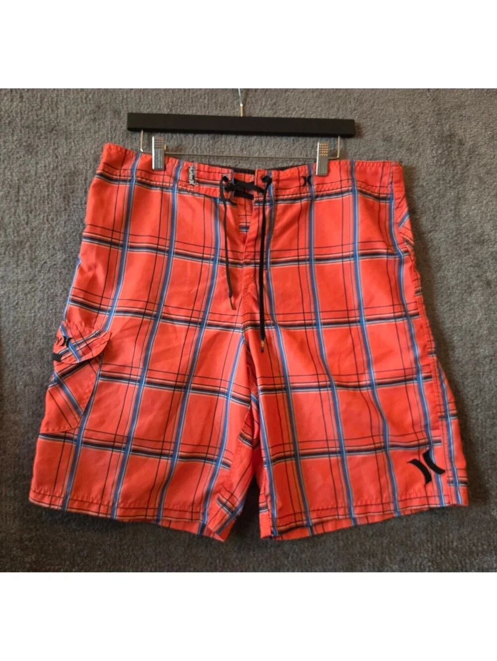 Hurley Shorts Men Vibrant Orange Plaid Puerto Rico Super Suede Swim Trunks